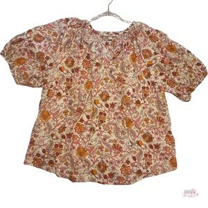 Knox Rose XXL Magenta Floral Peasant Blouse Puff Sleeve Cottagecore Boho Top